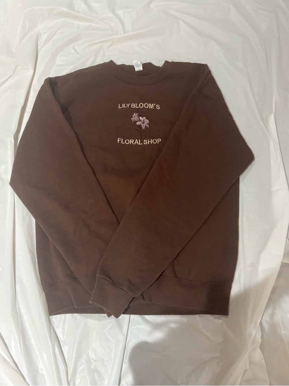 Lily Bloom Brown Crewneck with Pink Floral Embroidery